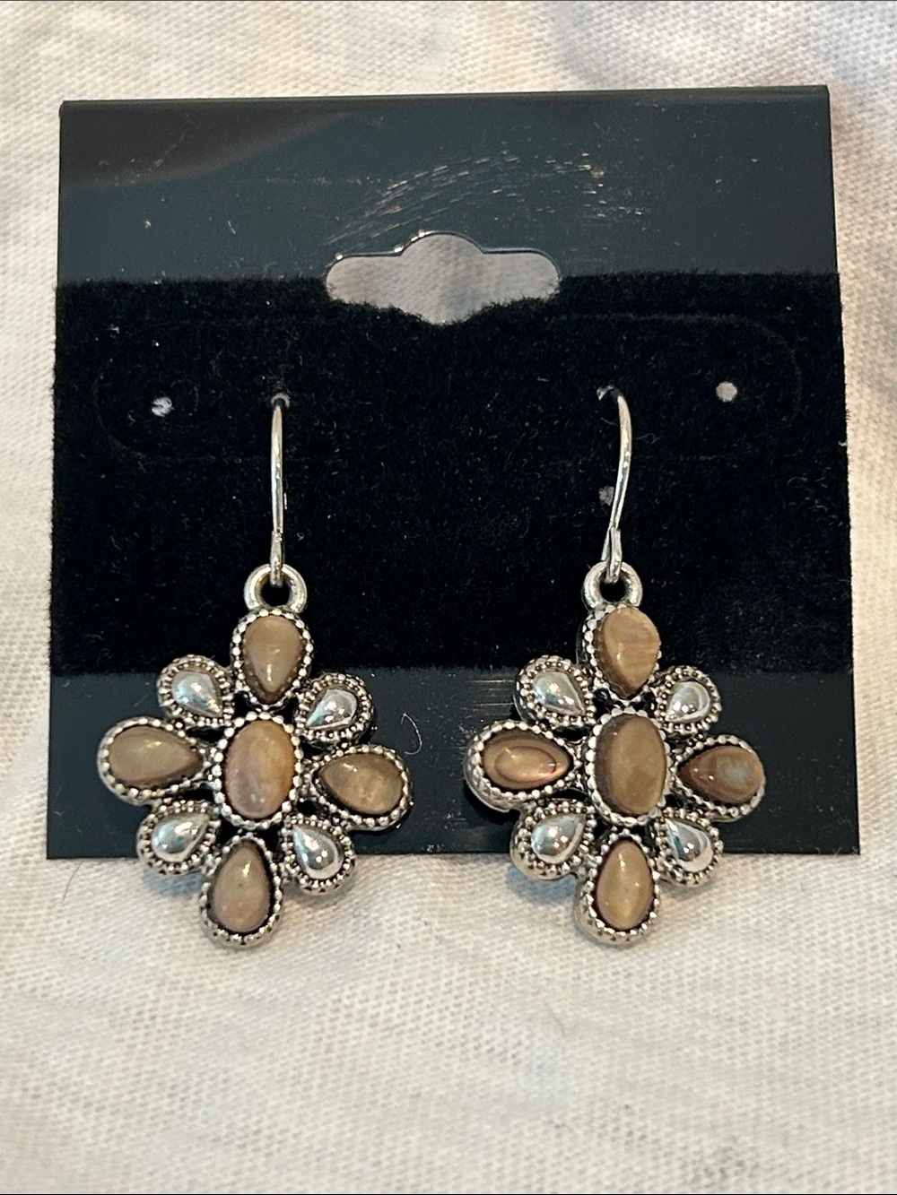 Chaps Brown and Silver Flower Drop Earrings